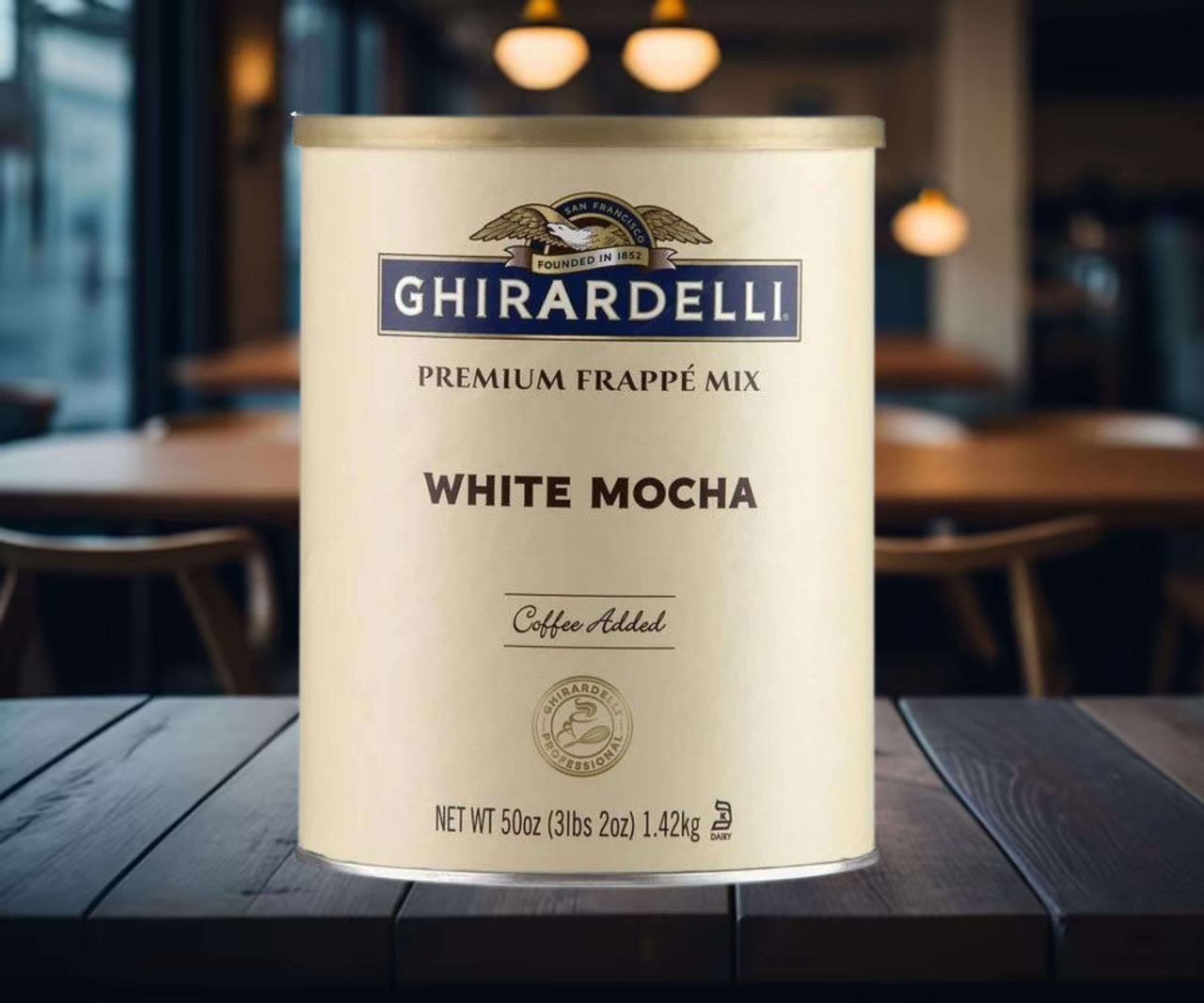 Ghirardelli 3.12 lb. Luxurious White Mocha Frappe Mix-Chicken Pieces