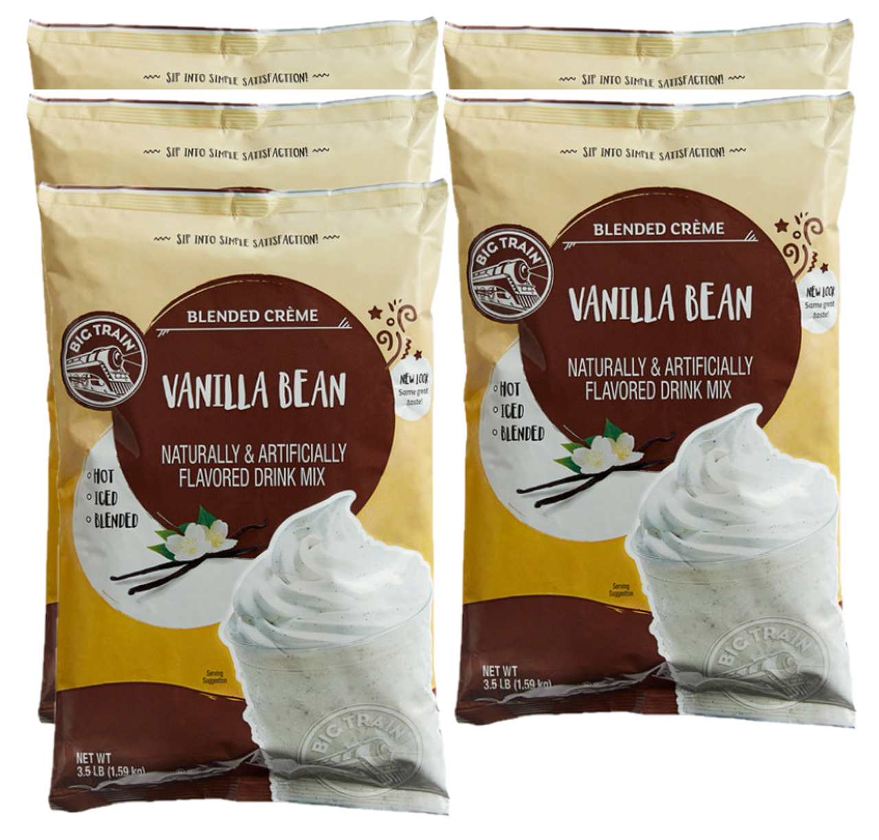 Big Train 3.5 lb. Vanilla Bean Blended Creme Frappe Mix 5 Packs