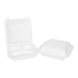 Gordon Choice GFS 3 Compartment Hinged White Foam Containers, 9 X 9 X 3.5In | 2X75UN/Unit, 1 Unit/Case
