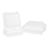 Gordon Choice 3 Compartment Hinged White Foam Containers, 8.4 X 8.2 X 3In | 2X75UN/Unit, 1 Unit/Case