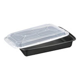 Versatainer 58oz Rectangular Black Plastic Containers, 8.5X11.5X2.5In, With Clear Lid, Microwaveable | 150UN/Unit, 1 Unit/Case