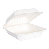 Gordon Choice GFS  23oz Hinged White Bagasse Containers, 1 Compartment, Microwave and Freezer Safe, 6X6X3In, Ecology Friendly | 125UN/Unit, 4 Units/Case
