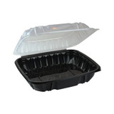 Earth Choice 1-oz Compartment Hinged Black Plastic Containers, 10.5X9.5X3.1In, Clear Vented Lid | 132UN/Unit, 1 Unit/Case