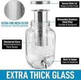 1 Gallon Cold Brew Coffee Maker with EXTRA-THICK Glass Carafe & Stainless Steel Mesh Filter - Premium Iced Coffee Maker, Cold Brew Pitcher & Tea Infuser