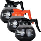 BUNN Regular and Decaf Glass Coffee Pot Decanter/Carafe, 12 Cup, 2 Black and 1 Orange, Set of 3