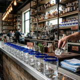 Chicken Pieces Rocks / Old Fashioned Glass with Blue Rim  12 oz- 12/Case