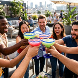 Chicken Pieces Margarita Glass with Blue Rim and Base 12 oz - 12/Case. CHICKEN PIECES.