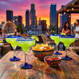 Chicken Pieces Margarita Glass with Blue Rim and Base 12 oz - 12/Case. CHICKEN PIECES.