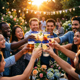 Chicken Pieces Cooler Glass with Blue Rim  16 oz- 12/Case. CHICKEN PIECES.