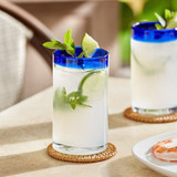 Chicken Pieces Cooler Glass with Blue Rim  16 oz- 12/Case. CHICKEN PIECES.