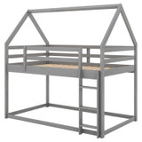 Twin over Twin Low Bunk Bed with House Design and Ladder - Perfect for Kids' Room