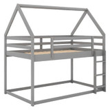 Twin over Twin Low Bunk Bed with House Design and Ladder - Perfect for Kids' Room