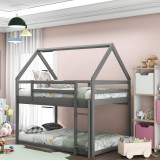 Chicken Pieces Twin over Twin Low Bunk Bed with House Design and Ladder - Perfect for Kids' Room 