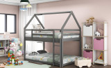 Chicken Pieces Twin over Twin Low Bunk Bed with House Design and Ladder - Perfect for Kids' Room 