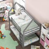 Chicken Pieces Twin over Twin Low Bunk Bed with House Design and Ladder - Perfect for Kids' Room 