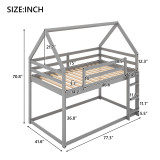 Chicken Pieces Twin over Twin Low Bunk Bed with House Design and Ladder - Perfect for Kids' Room 