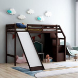 Twin Size Loft Bed with Storage and Slide - Space-Saving and Fun for Kids