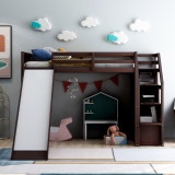 Chicken Pieces Twin Size Loft Bed with Storage and Slide - Space-Saving and Fun for Kids 