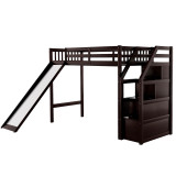Chicken Pieces Twin Size Loft Bed with Storage and Slide - Space-Saving and Fun for Kids 