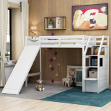 Chicken Pieces Twin Size Loft Bed with Storage and Slide - Space-Saving and Fun for Kids 