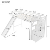 Chicken Pieces Twin Size Loft Bed with Storage and Slide - Space-Saving and Fun for Kids 