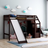 Chicken Pieces Twin Size Loft Bed with Storage and Slide - Space-Saving and Fun for Kids 