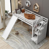 Chicken Pieces Twin Size Loft Bed with Storage and Slide - Space-Saving and Fun for Kids 