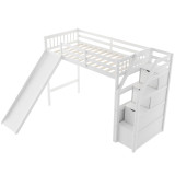 Chicken Pieces Twin Size Loft Bed with Storage and Slide - Space-Saving and Fun for Kids 
