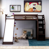 Chicken Pieces Twin Size Loft Bed with Storage and Slide - Space-Saving and Fun for Kids 