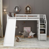 Chicken Pieces Twin Size Loft Bed with Storage and Slide - Space-Saving and Fun for Kids 
