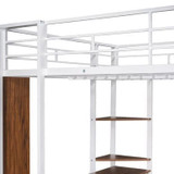 Full Size Metal Loft Bed with 2 Shelves and one Desk | Modern Space-Saving Design