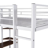 Full Size Metal Loft Bed with 2 Shelves and one Desk | Modern Space-Saving Design
