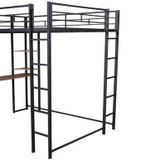Full Size Metal Loft Bed with 2 Shelves and one Desk | Modern Space-Saving Design