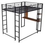 Full Size Metal Loft Bed with 2 Shelves and one Desk | Modern Space-Saving Design