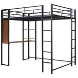 Full Size Metal Loft Bed with 2 Shelves and one Desk | Modern Space-Saving Design