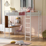 Full Size Metal Loft Bed with 2 Shelves and one Desk | Modern Space-Saving Design
