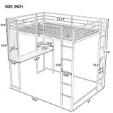 Full Size Metal Loft Bed with 2 Shelves and one Desk | Modern Space-Saving Design