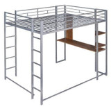 Full Size Metal Loft Bed with 2 Shelves and one Desk | Modern Space-Saving Design