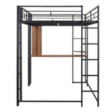 Full Size Metal Loft Bed with 2 Shelves and one Desk | Modern Space-Saving Design