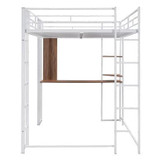 Full Size Metal Loft Bed with 2 Shelves and one Desk | Modern Space-Saving Design