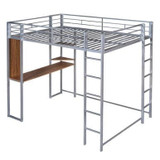 Full Size Metal Loft Bed with 2 Shelves and one Desk | Modern Space-Saving Design