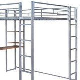 Full Size Metal Loft Bed with 2 Shelves and one Desk | Modern Space-Saving Design