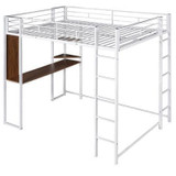 Full Size Metal Loft Bed with 2 Shelves and one Desk | Modern Space-Saving Design