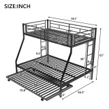 Chicken Pieces Twin over Full Bed with Trundle - Sturdy Steel Frame and Two-Side Ladders 