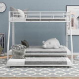 Twin over Full Bed with Trundle - Sturdy Steel Frame and Two-Side Ladders