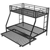 Twin over Full Bed with Trundle - Sturdy Steel Frame and Two-Side Ladders