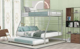 Twin over Full Bed with Trundle - Sturdy Steel Frame and Two-Side Ladders