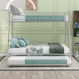 Twin over Full Bed with Trundle - Sturdy Steel Frame and Two-Side Ladders