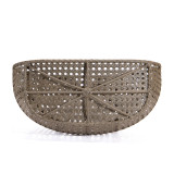 Chicken Pieces Brown Wicker Hanging Double-Seat Swing Chair with Stand w/Beige Cushion  