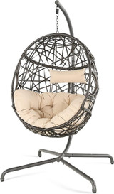 Chicken Pieces Hanging Egg Chair with UV-Resistant Cushion and Stand (Turquoise) 